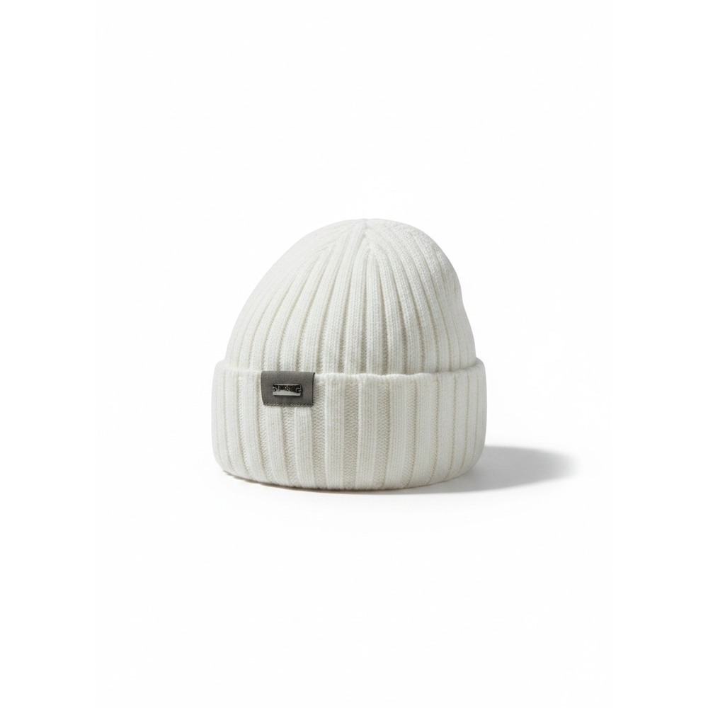 Herno Wool Knit Ribbed Beanie Ivory One Size